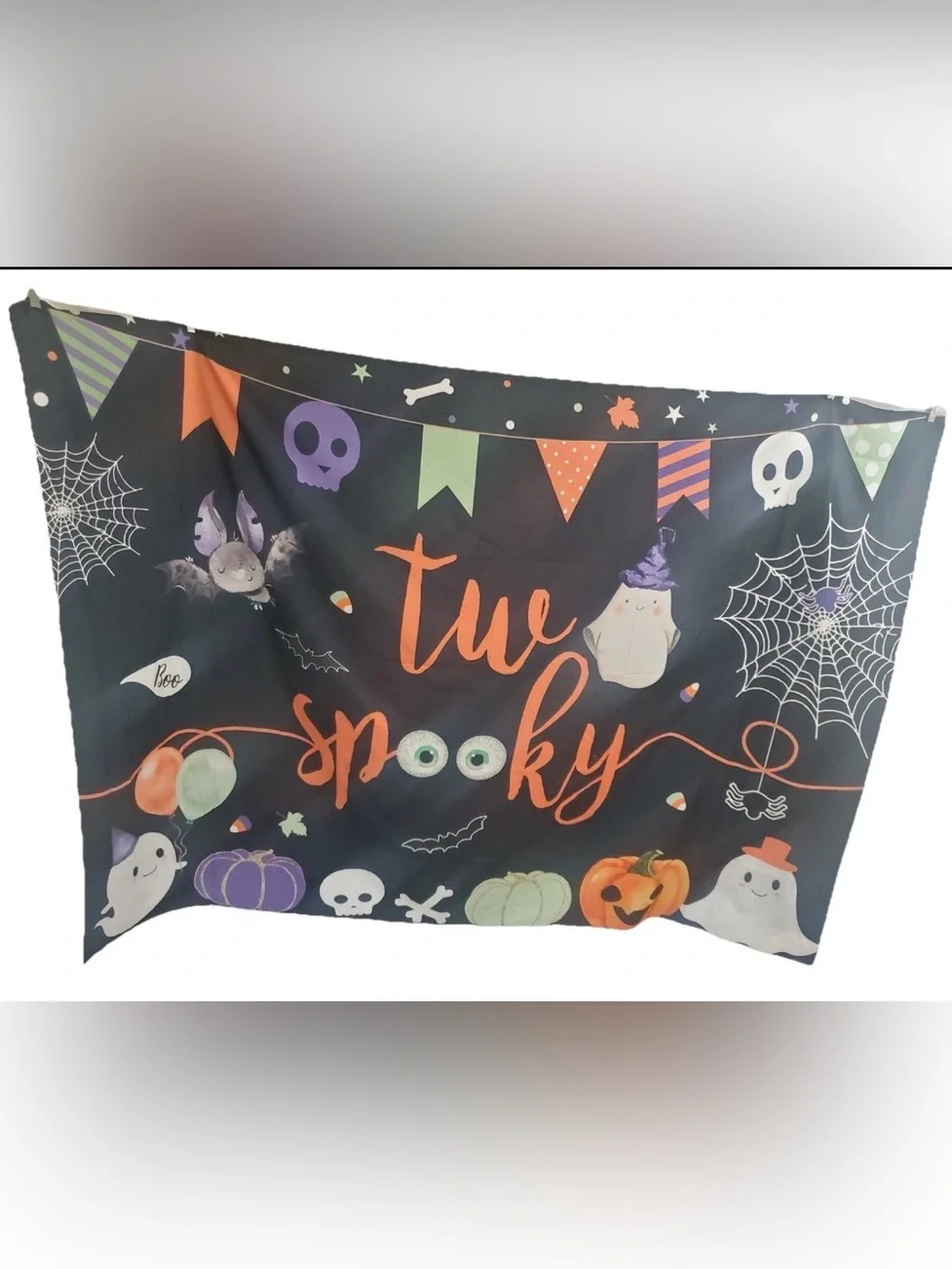 🔥🏷️Two Spooky Halloween Party Backdrop - Black and Orange